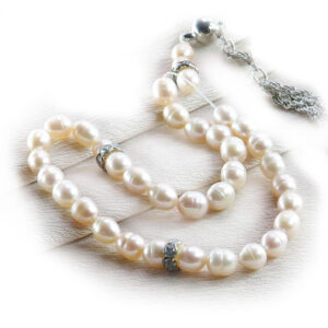 Luxury White Pearl Prayer Beads – 15cm, Lightweight & Refined, 33 Count