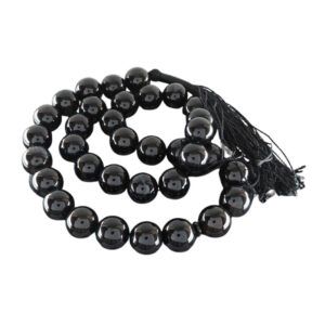 Natural Black Agate Prayer Beads – 33 Large Beads, Elegant