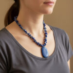 Natural Long Lapis Lazuli Beaded Necklace with Chunky Pendant - Image 2