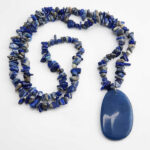Natural Long Lapis Lazuli Beaded Necklace with Chunky Pendant - Image 3