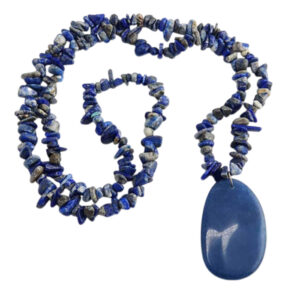 Natural Long Lapis Lazuli Beaded Necklace with Chunky Pendant