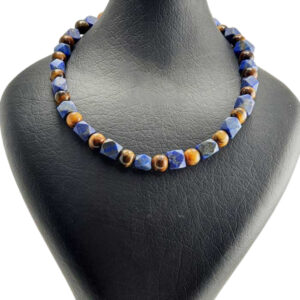 Natural Tiger Eye & Lapis Lazuli Necklace for Thyroid Health