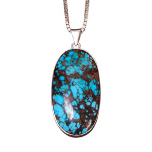 Oval Shajari Turquoise Pendant – Handmade Silver Frame, Certified Gem