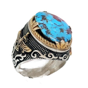 Persian Farvahar Nishaburi Turquoise Ring – Silver, Brass Accents, 16 g
