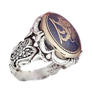 Persian Lion & Sun Ring – Bold Hematite Stone, Sterling Silver Craft