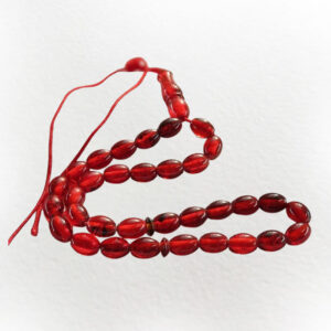 Powdery Red Amber Prayer Bead – 33 Oval Beads, Powdery Finish
