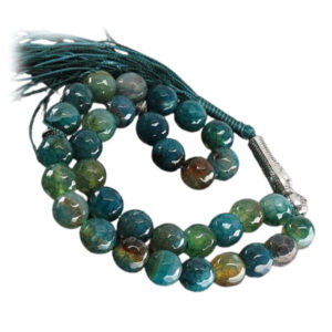 Real Blue Shajar Agate Prayer Tasbih – 33 Beads, Multicolor Veins, 17cm