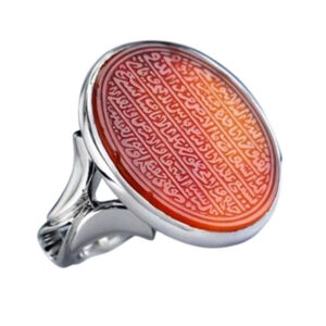 Red Yemeni Agate Ring with Ayat al-Kursi – Handmade Silver Elegance