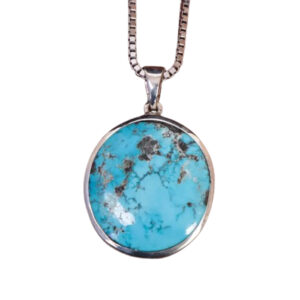 Round Feroza Turquoise Necklace with Handmade Silver Frame, 30g