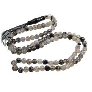 Shajar Sulemani Black Agate Tasbih – 101 Beads, 32cm, Natural Stone
