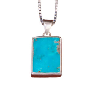 Square Feroza Turquoise Pendant – Silver Frame, Authentic Stone