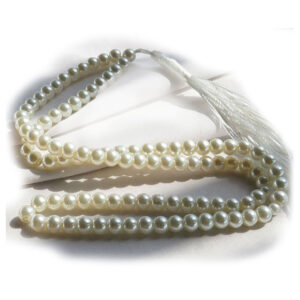 Synthetic White Pearl Prayer Tasbih – 101 Beads, 28g, Elegant Design