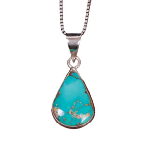 Teardrop Shajari Turquoise Pendant – Handmade Silver, Certified Gem