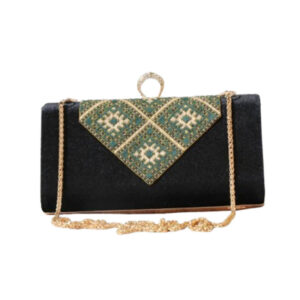 Triangular-Motif Velvet Clutch – Handcrafted Balochi Stitchwork