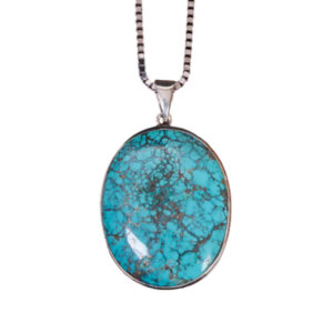 Veined Shajari Turquoise Pendant – Silver with Rhodium Finish, 37g