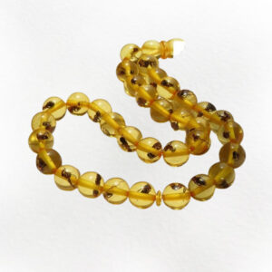 Yellow Amber Prayer Beads with Fossil Inclusions & 33 Round Beads