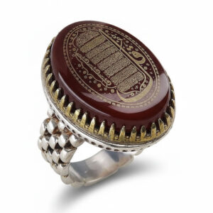 Red Agate Silver Ring for Men – Surah 4 Quls Engraving