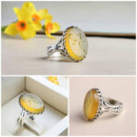 Silver Men's Ring: Yellow Agate Hand-Etched "Hasbi Allah" - Image 2