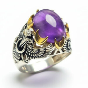 Purple Amethyst Ring in 925 Silver – Persian Farvahar Design