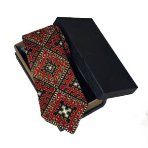 Ancient Fire Red & Black Embroidered Persian Tie Silk Art