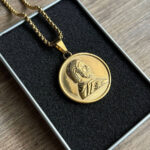 Coin Style Cyrus (Kourosh) the Great Portrait Necklace in Gold - Image 3