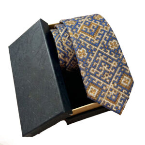 Deep Azure Navy & Blue Needlework Silk Tie Balochi Craft