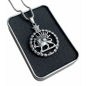 Double-Sided Round Lion & Sun Necklace – Black Engraved