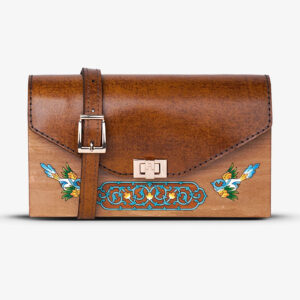 Elegant Handmade Leather Bag with Wooden Base — Sanobar Design