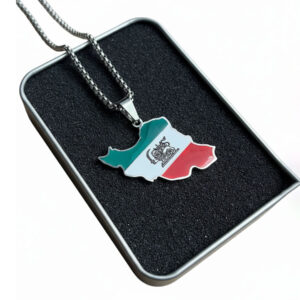 "Iran Map Necklace with Lion & Sun Emblem – Cultural Heritage Jewelry
