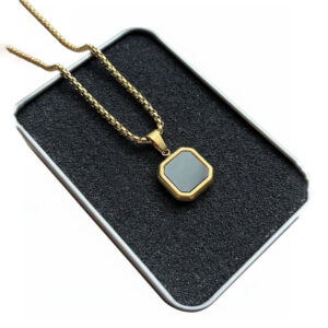 Elegant Square Black Onyx Necklace with Golden Plated Frame