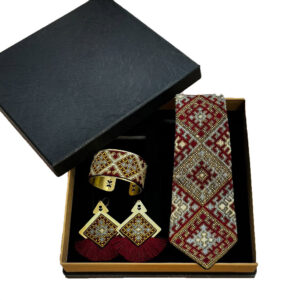 Ethnic Glow Red & Yellow Balochi Gift Set Grey Silk & Brass Accents