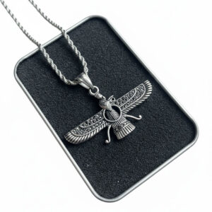 Faravahar Necklace with Genuine Gemstone & Black Engraved