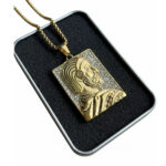 Golden Korosh the Great Face Necklace with Gemstone Detailing