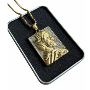 Golden Korosh the Great Face Necklace with Gemstone Detailing