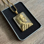 Golden Korosh the Great Face Necklace with Gemstone Detailing - Image 3