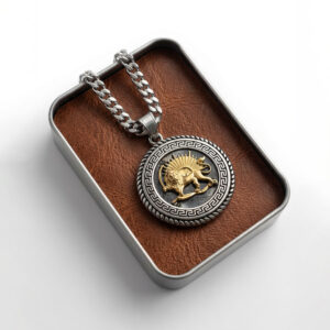 Luxury Lion & Sun Necklace – Silver & Gold Persian Heritage Jewelry