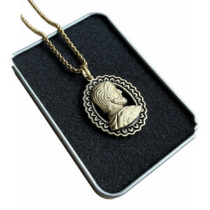 Oval Coin-Style Cyrus the Great Necklace with Decorative Frame