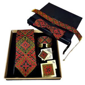 Persian Fire Red, Black & Yellow Set Men’s Tie & Women’s Jewelry Kit