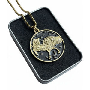 Round Achaemenid Lion and Bull Necklace – Black & Gold Plated