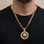 Round Coin Lion & Sun (Shiro Khorshid) Necklace in Gold & Black - Image 6