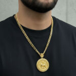 Round Coin Lion & Sun (Shiro Khorshid) Necklace in Gold & Black - Image 3
