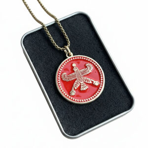 Round Hakhamaneshi Derafsh Symbol Necklace in Red