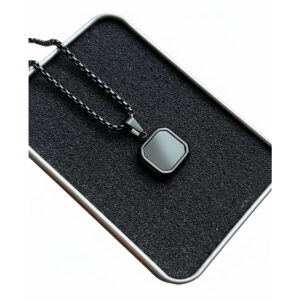 Square Black Onyx Necklace with Sleek Black Plated Frame