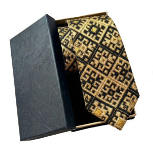 Yellow & Black Embroidered Necklace Handmade Silk Tie