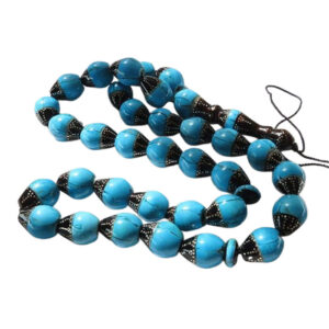 33 Bead Yusr & Turquoise Inlay Misbaha with Silver Marquetry