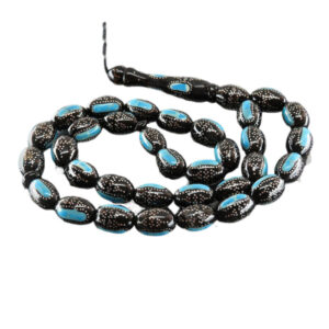 33-Bead Yusr & Turquoise Misbaha with Silver Inlay Craft