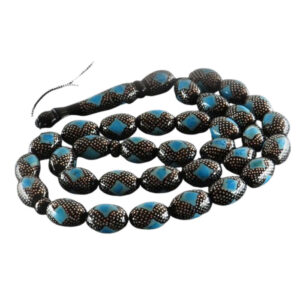33 Bead Yusr & Turquoise Misbaha with Silver Inlay Craftsmanship