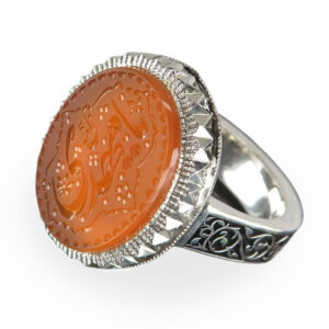 Authentic Yemeni Orange Agate Silver Ring with Ya Mahdi Engraving