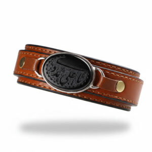 Black Agate Leather Bracelet with “Ya Ali Madadi” Engraving for Men