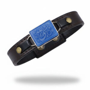 Blue Agate Leather Bracelet with Hand‑Engraved “Hasbi Allah” for Men’s